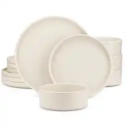 Walmart vancasso 12 PCS Dinnerware Sets, Plates and Bowls Set for 4, Stoneware Dinner Set, Cream offer