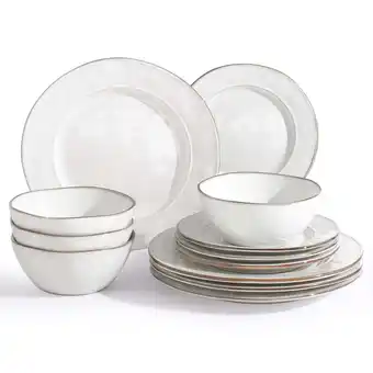 Walmart Famiware Aurora 12 Piece Dinnerware Set, Stoneware Plates and Bowls Set, Service for 4, Pearl White offer