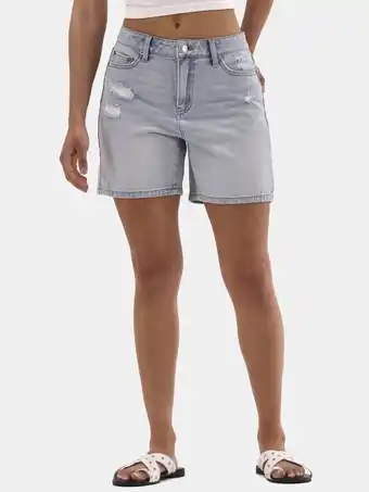 Walmart No Boundaries Denim Relaxed Fit High Rise Shorts, 6 Inseam, Women's offer