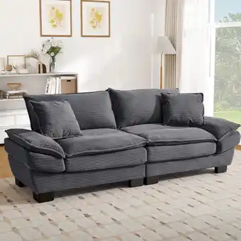 Walmart Muumblus 80L Corduroy Deep Seat Sofa, Upholstered 3-Seater Sleeper Couch for Living Room, Gray offer