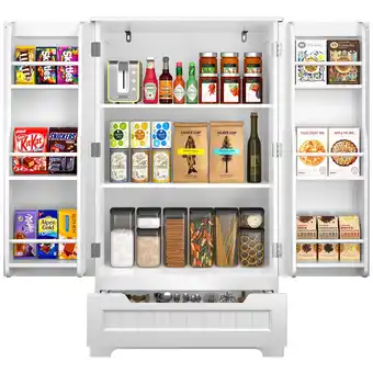 Walmart Lofka 41 Kitchen Pantry Storage Cabinet with 1 Drawer and 8 Shelves and 2 Magnetic Doors, White offer