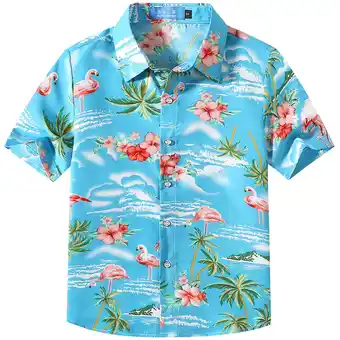 Walmart SSLR Big Boys Flamingos Hawaiian Shirt Button Down Shirt Short Sleeve Luau Shirt for Kids offer