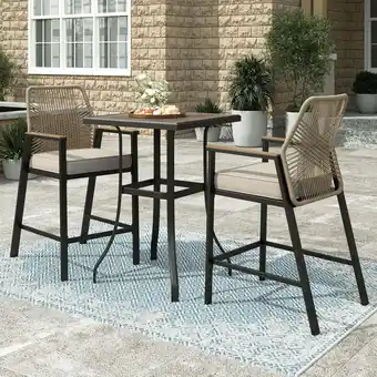 Walmart Sophia & William Patio Outdoor Bar Set Wicker Rattan Bar Height Stools & Table Furniture Bistro Set offer