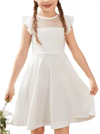 Walmart Oudiya Girls Summer White Dress Ruffle Sleeve Mesh A Line Casual Party Dresses with Pockets 6-13 Y offer