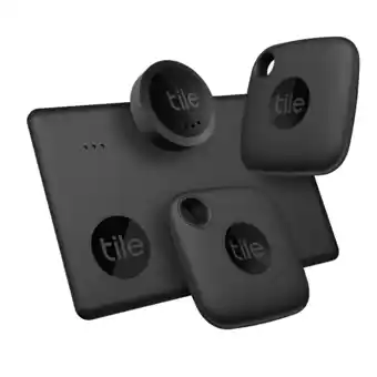 Walmart Tile Mate Essential (2022) - Bluetooth Tracker 4 Pack Black - (2 Mate, 1 Slim, 1 Sticker) offer