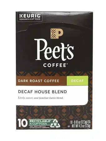 Walmart Peet's Coffee Decaf House Blend K Cup Coffee Pods for Keurig Brewers, Dark Roast, 10 Pods, 3.1 Lb offer