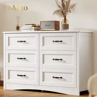 Walmart Aiho Dresser Cabinet, 6 Drawer Modern Wood Double Chest - Black offer