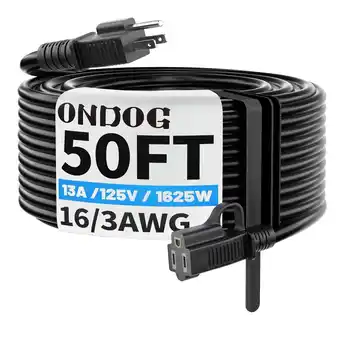 Walmart ONDOG 50ft Heavy-Duty Waterproof Extension Cord for Outdoor, 13A/1625W, Etl offer