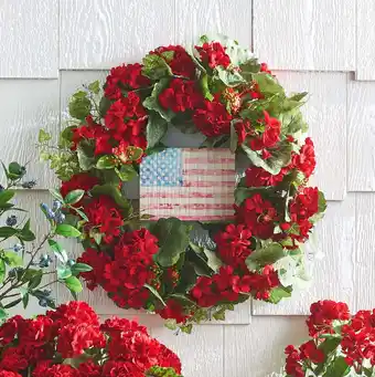 Walmart RAZ Imports 24 Red Geranium Flower and Kalanchoe Spring and Summer Wreath offer