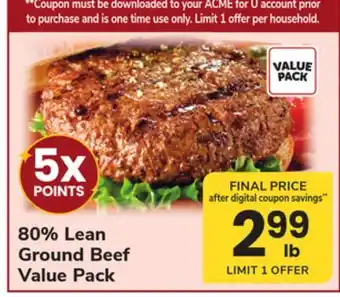 ACME 80% Lean Ground Beef Value Pack offer