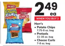 ACME Herr's, Potato Chips 7.75-8 oz. bag, Pretzels 11-16 oz. bag, Cheese Curls 7-8 oz. bag offer