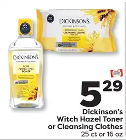Weis Markets Dickinson's Witch Hazel Toner or Cleansing Clothes offer
