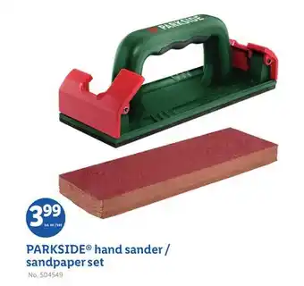 Lidl PARKSIDE hand sander/sandpaper set offer