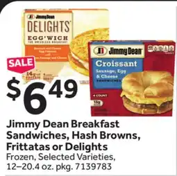 Stop&Shop Jimmy Dean Breakfast Sandwiches, Hash Browns, Frittatas or Delights offer