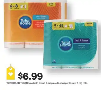 CVS Total Home bath tissue 9 mega rolls or paper towels 6 big rolls offer