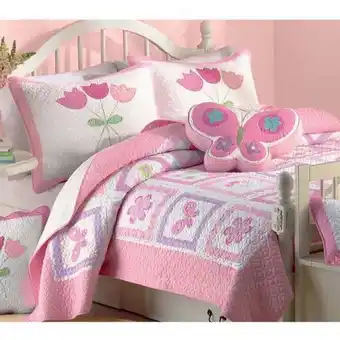 Walmart Cozy Line Home Fashions Butterfly Flower 100% Cotton 2-Piece Twin Quilt Bedding Set offer