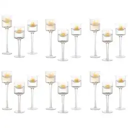 Walmart Glasseam Clear Glass Hurricane Candle Holders Set of 3 Long Stem Tealight Holder 7.87,8&10.2H offer