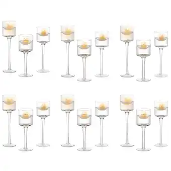 Walmart Glasseam Clear Glass Hurricane Candle Holders Set of 3 Long Stem Tealight Holder 7.87,8&10.2H offer