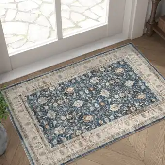 Walmart RUGKING Blue Entryway Rug Washable Low Pile Rug 2'x3' Doormat Rug for Entryway Bedroom Kitchen offer