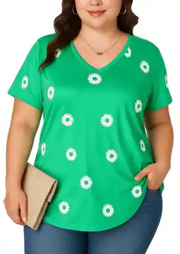 Walmart SOMER Women's Tops Plus Size T Shirt Short Sleeve V Neck Dressy Wrap Flowy 2025 Summer Black offer