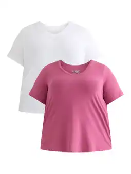 Walmart Terra & Sky Women’s Plus V-Neck Tee with Short-Sleeves, 2-Pack, Sizes 0X-5X offer