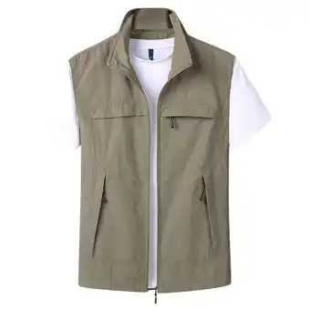 Walmart Wioihee Men's Summer Casual Lightweight Breathable Mesh Cycling Travel Zip Vest Khaki 6(XL) offer