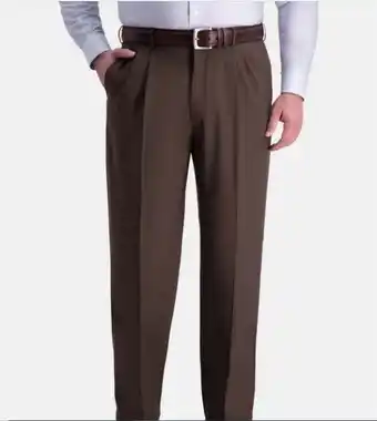 Walmart Haggar Men's Premium Comfort Stretch Classic Fit Solid Pleated Dress Pants Brown Size 52X30 offer