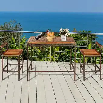 Walmart Costway 3 PCS Patio Rattan Wicker Bar wood Table Chair Outdoor offer