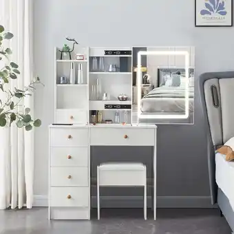 Walmart Ciumeeo Vanity Makeup Dressing Table Desk Set With LED Lighted andSliding Mirror & Stool offer