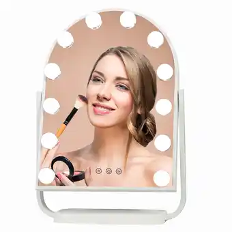 Walmart FUNTOUCH Arched Hollywood Vanity Makeup Mirror with Lights 12 Dimmable Bulbs White offer