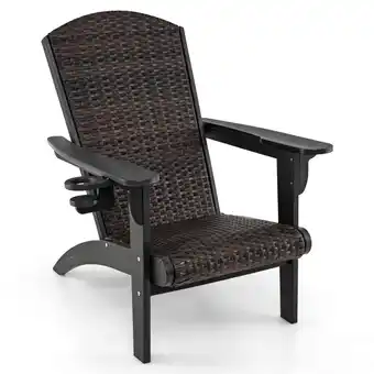 Walmart Costway Patio Adirondack Chair with Rattan Padded Seat Wide Armrests & Hidden Cupholder Black offer
