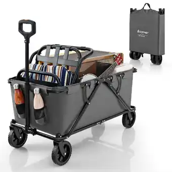 Walmart Costway Heavy-Duty Wagon Cart with Adjustable Handlebar Bottle Holders & Storage Pocket Grey offer