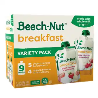Walmart Beech-Nut Breakfast Stage 4 Toddler Food Variety Pack, 3.5 oz Pouch (9 Pack) offer