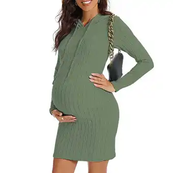 Walmart CaiJunJia Women's Knit Split Maternity Dress Long Sleeve Ruched Pregnancy Clothes Hoodie Dress offer