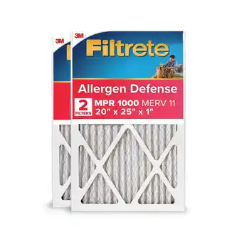 Walmart Filtrete 20x25x1 HVAC Furnace Air Filter, MPR 1000 MERV 11, Allergen Defense, 2 Pack offer