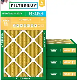 Walmart Filterbuy 16x25x4 MERV 11 Pleated HVAC AC Furnace Air Filters (4-Pack) offer