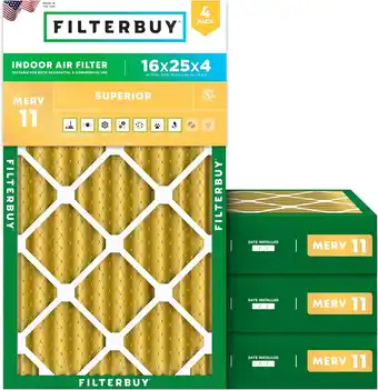 Walmart Filterbuy 16x25x4 MERV 11 Pleated HVAC AC Furnace Air Filters (4-Pack) offer