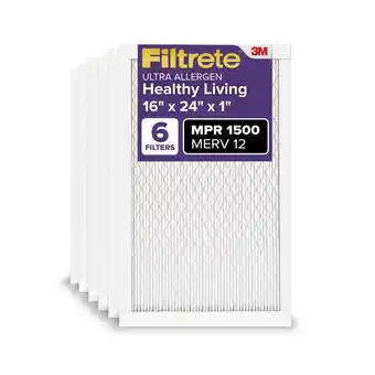 Walmart Filtrete 16x24x1 HVAC Furnace Air Filter, MPR 1500 MERV 12, Advanced Allergen Reduction, 6 Pack offer