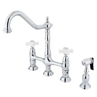 Walmart Kingston Brass KS1271PXBS Heritage Bridge Kitchen Faucet with Brass Sprayer, Polished Chrome offer