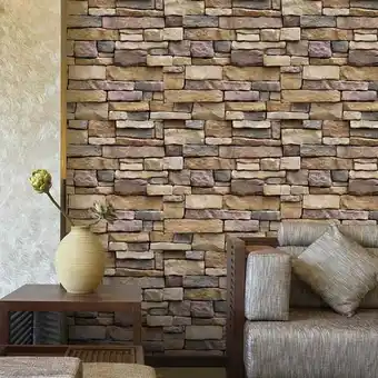 Walmart Stone Wallpaper, 3D Effect Blocks Yellow Brick Peel and Stick Wallpaper, 17.7 x 393 offer