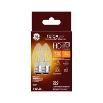 Walmart General Electric 31753 4W LED Relax Medium Base Light Bulbs, Soft White - 40W Equivalent - Pack of 2 offer