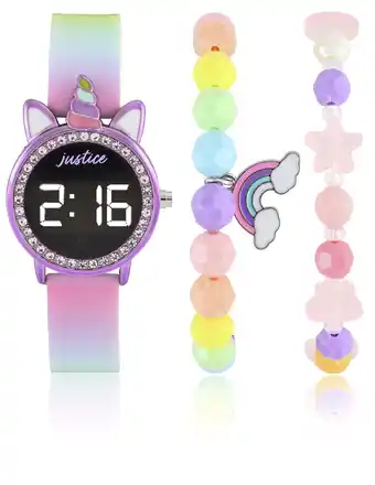 Walmart Justice LED Watch with Unicorn Case and Rainbow Strap w 2pc Bracelet Set (JSE40281WM) offer