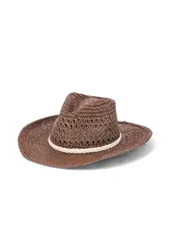 Walmart The Pioneer Woman Crochet Straw Rancher Hat with Braided Trim, Brown offer