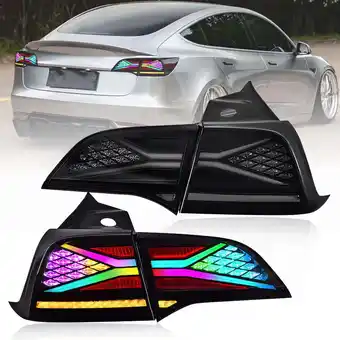 Walmart BSBSDJB LED Tail Lights RGB Color Fit for Model 3 Model Y 2017-2021 Rear Lamp Assembly offer