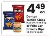 Safeway Doritos Tortilla Chips or Frito Lay Creamy Dips offer