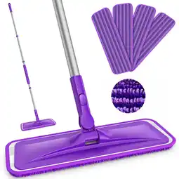 Walmart MYSPRI Microfiber Wet Flat Mops for Floors Cleaning, Dust Mop with 4 Reusable Washable Pads offer