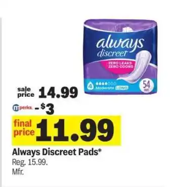 Meijer Always Discreet Pads offer