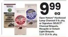 Safeway Open Nature Hardwood Lump Charcoal or Signature SELECT Charcoal Briquets offer