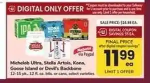 Safeway Michelob Ultra, Stella Artois, Kona, Goose Island or Devil's Backbone offer