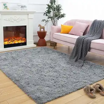 Walmart Softlife Stylish Soft Shaggy Velvet Carpet for Living Room/Bedroom, Fluffy Rugs, 5' x 8' , Gray offer